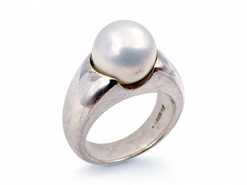 Vintage Heavy Sterling Silver & Pearl Designer Statement Ring - Unique Modernist Style von detaschmuck
