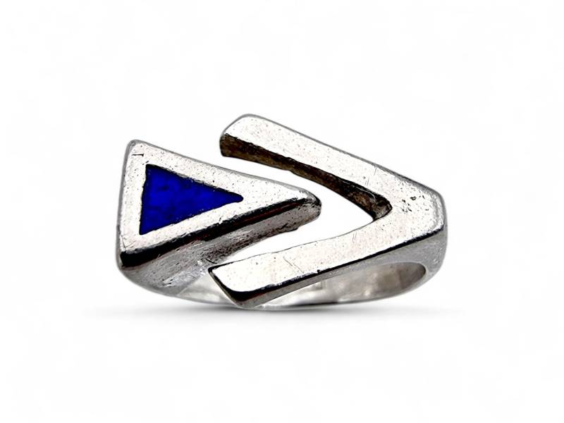 Vintage Italian Modernist 800 Silver Ring With Lapis Lazuli Inlay, Geometric Triangle Design, Adjustable Eu 54 | Us 6.75 von detaschmuck