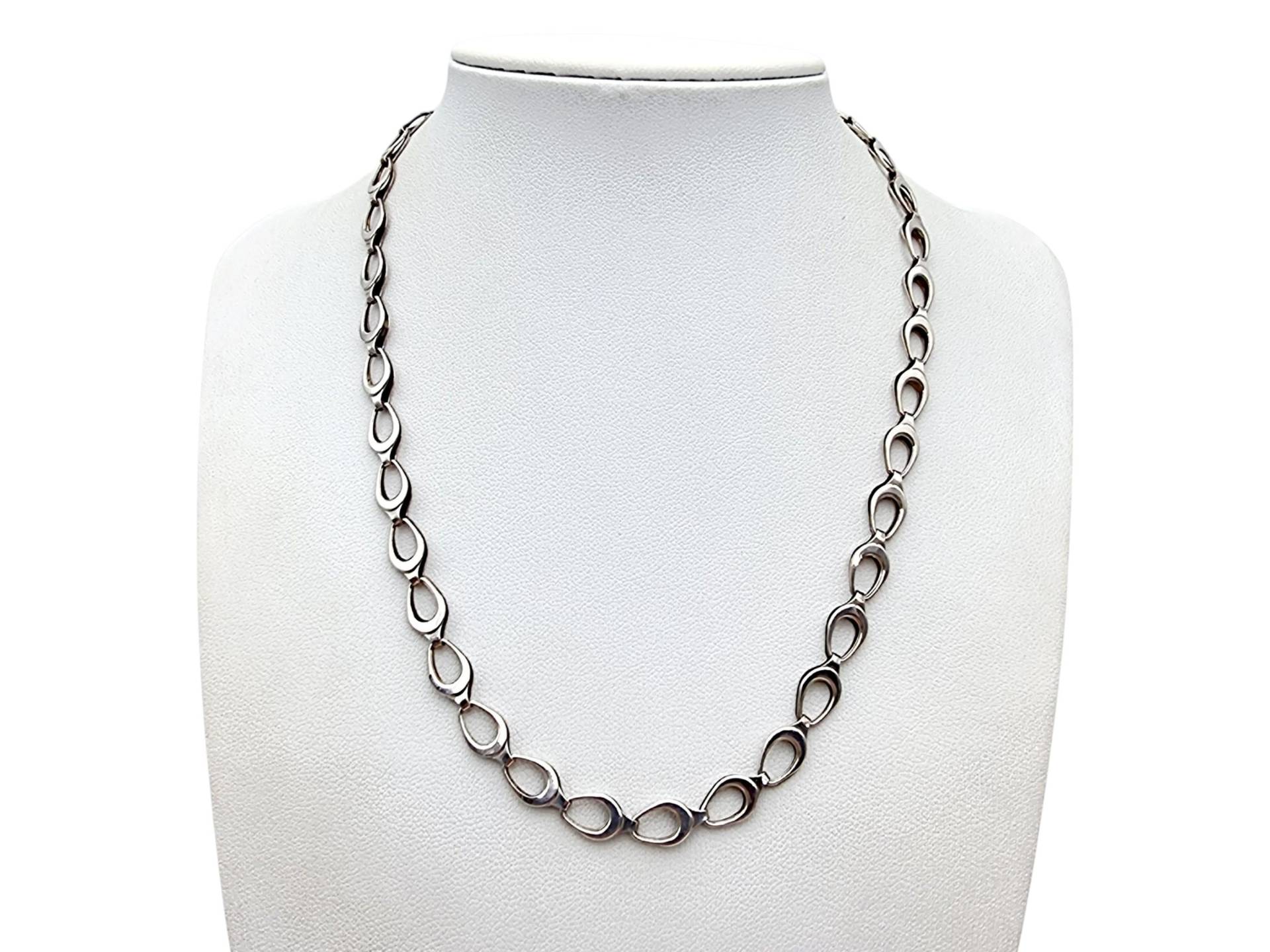 Vintage Italian Silver Necklace 42cm, Modernist Teardrop Link Chain, 925 Sterling von detaschmuck