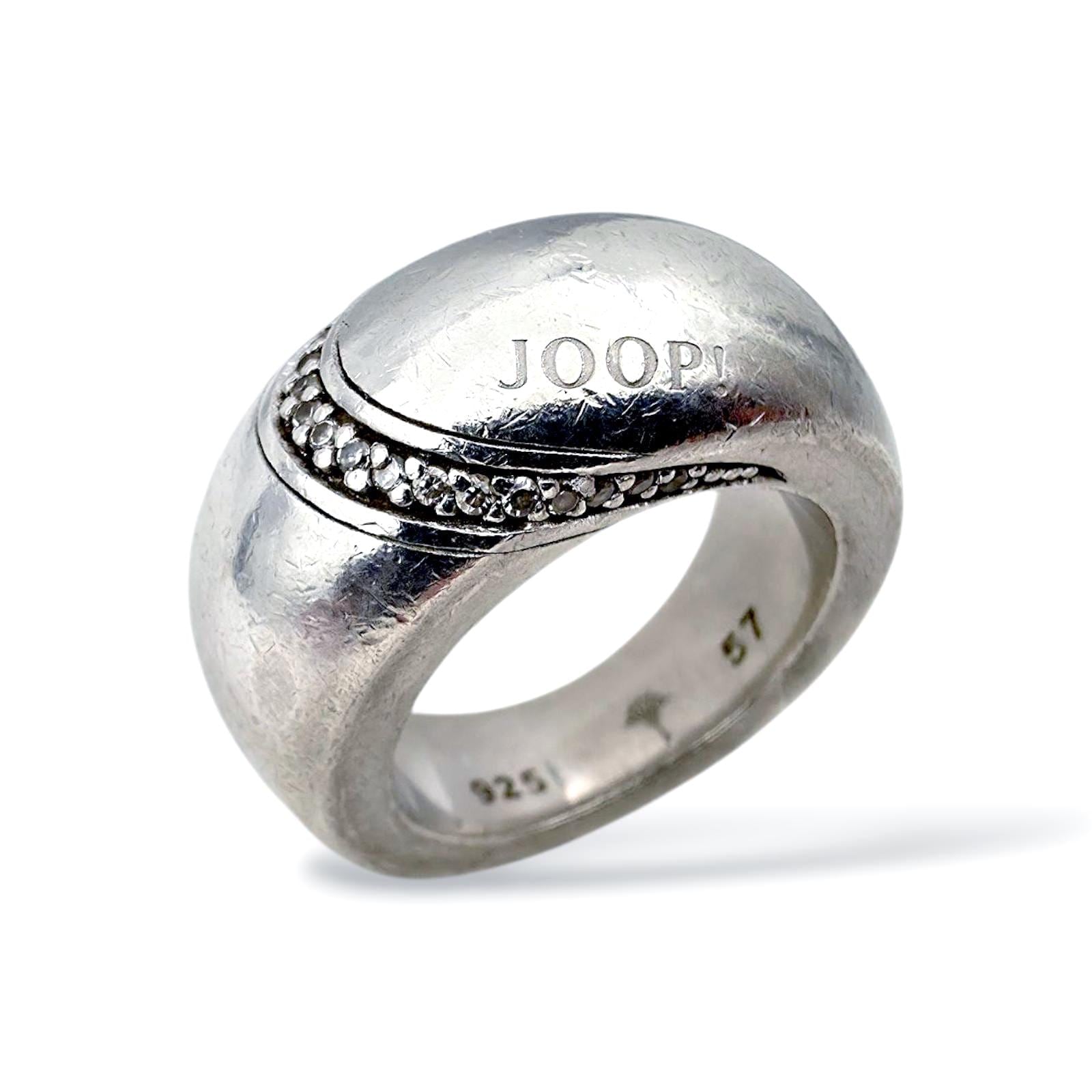 Vintage Joop Silver Dome Ring With Marcasite Accents - Bold Modernist Band Size Eu 57 | Us 8 von detaschmuck
