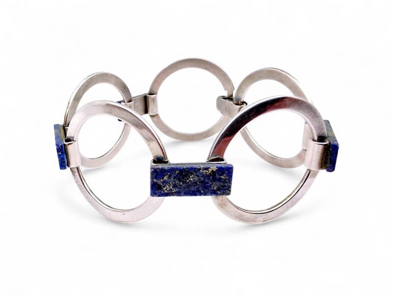 Vintage Lapis Lazuli & 835 Silver Linked Bracelet - 18 cm von detaschmuck