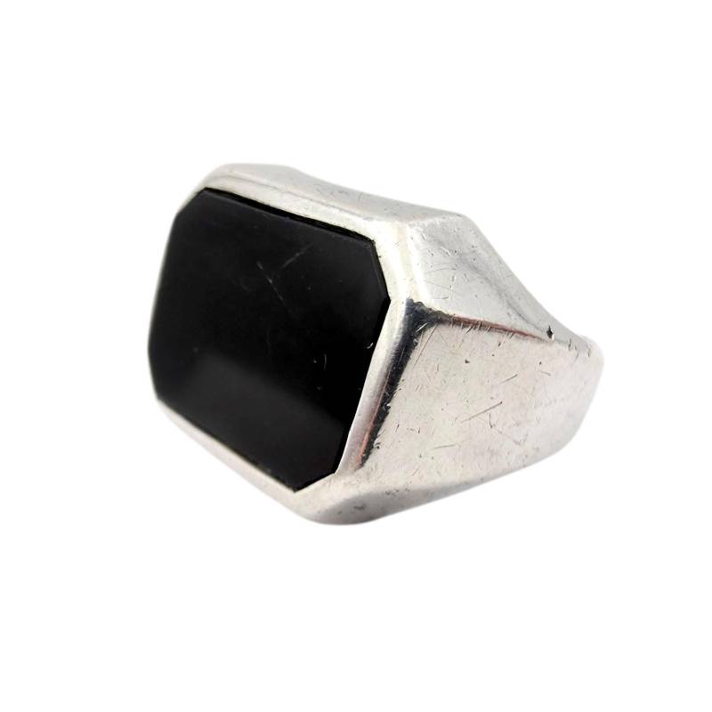 Vintage Men's 800 Silver Black Onyx Signet Ring - Classic Rectangular Design | Eu 60, Us 9 von detaschmuck