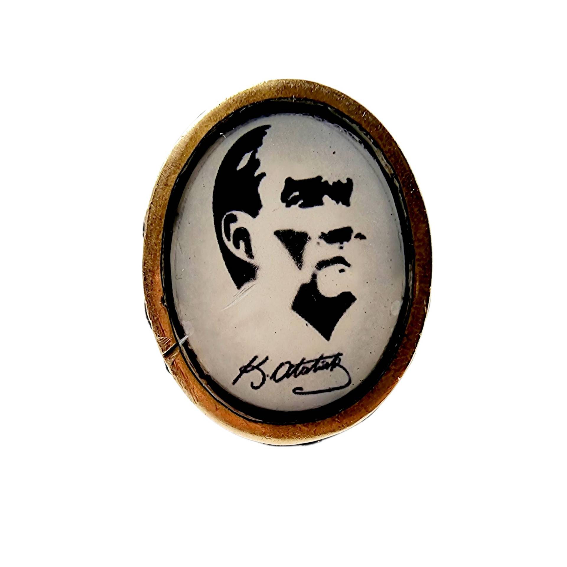Vintage Men's Silver Atatürk Signet Ring 925, Turkish Heritage Jewelry, Size Eu 66 | Us 11.5, Enamel Portrait Ring, Collectible Gift von detaschmuck
