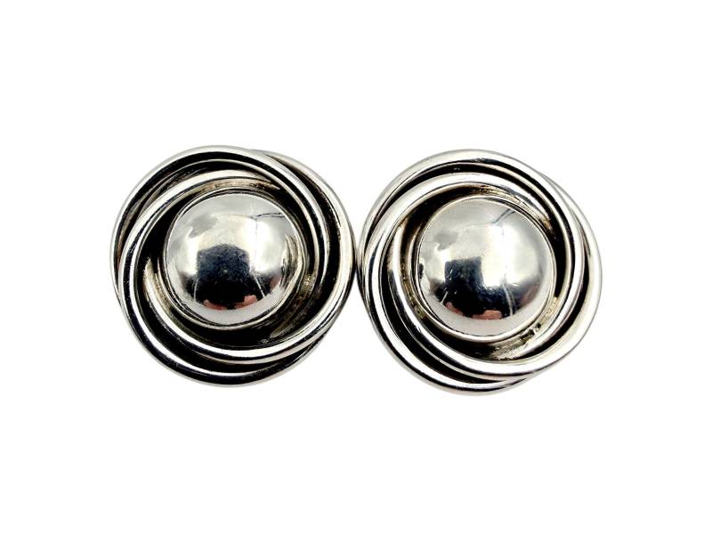 Vintage Mexican 925 Silver Clip-On Earrings | Taxco Swirl Dome Design Bold Mid-Century Modernist Jewelry 24×24 Mm von detaschmuck