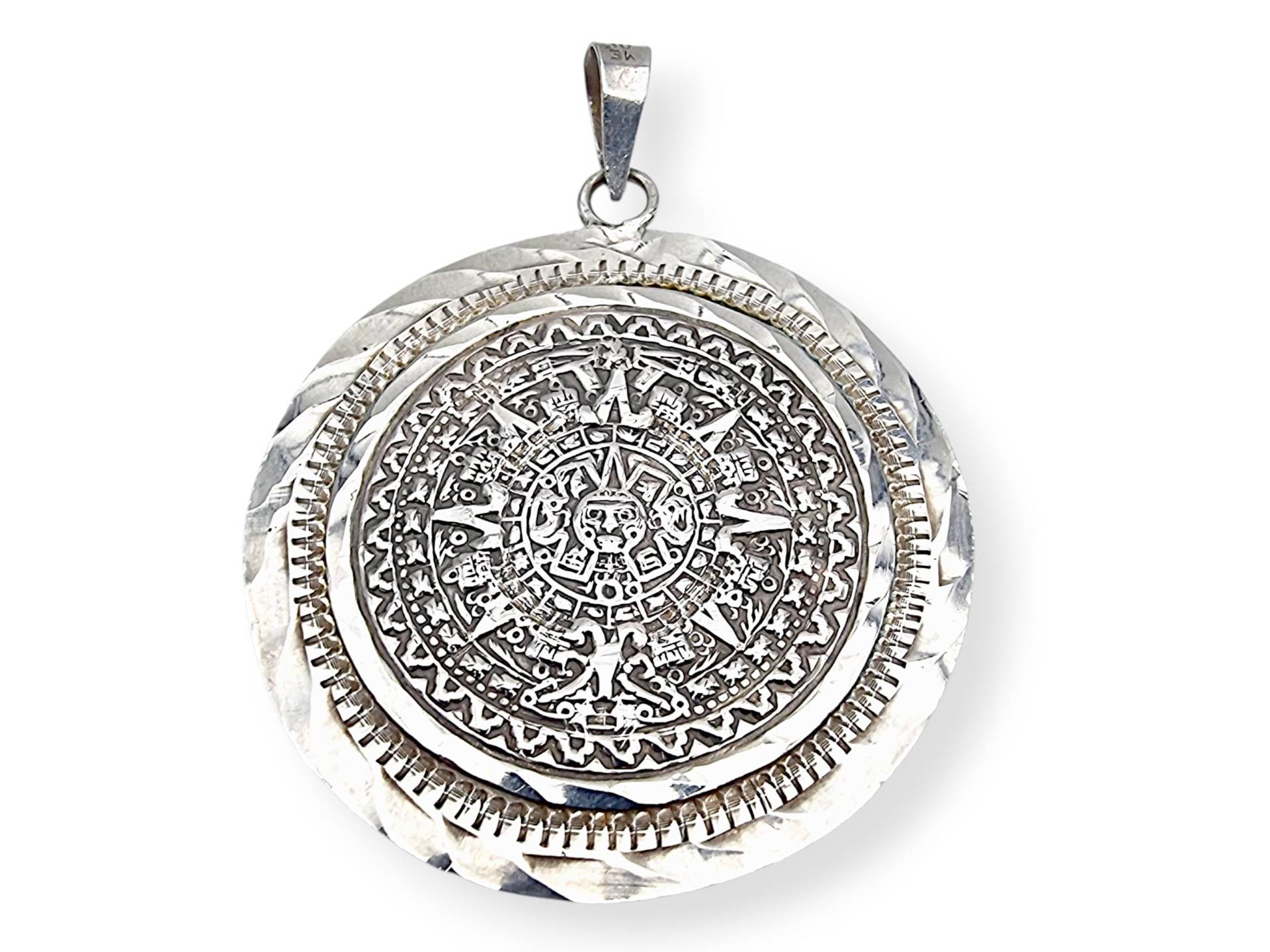 Vintage Mexican 925 Silver Double-Sided Pendant - Aztec Calendar & Star Of David Design, Handcrafted Sterling Medallion 13.7G von detaschmuck