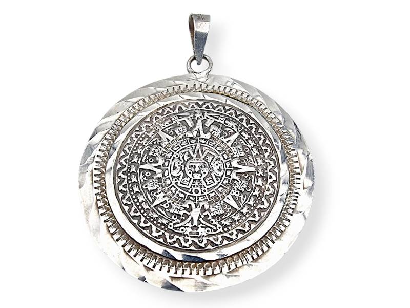 Vintage Mexican 925 Silver Double-Sided Pendant - Aztec Calendar & Star Of David Design, Handcrafted Sterling Medallion 13.7G von detaschmuck
