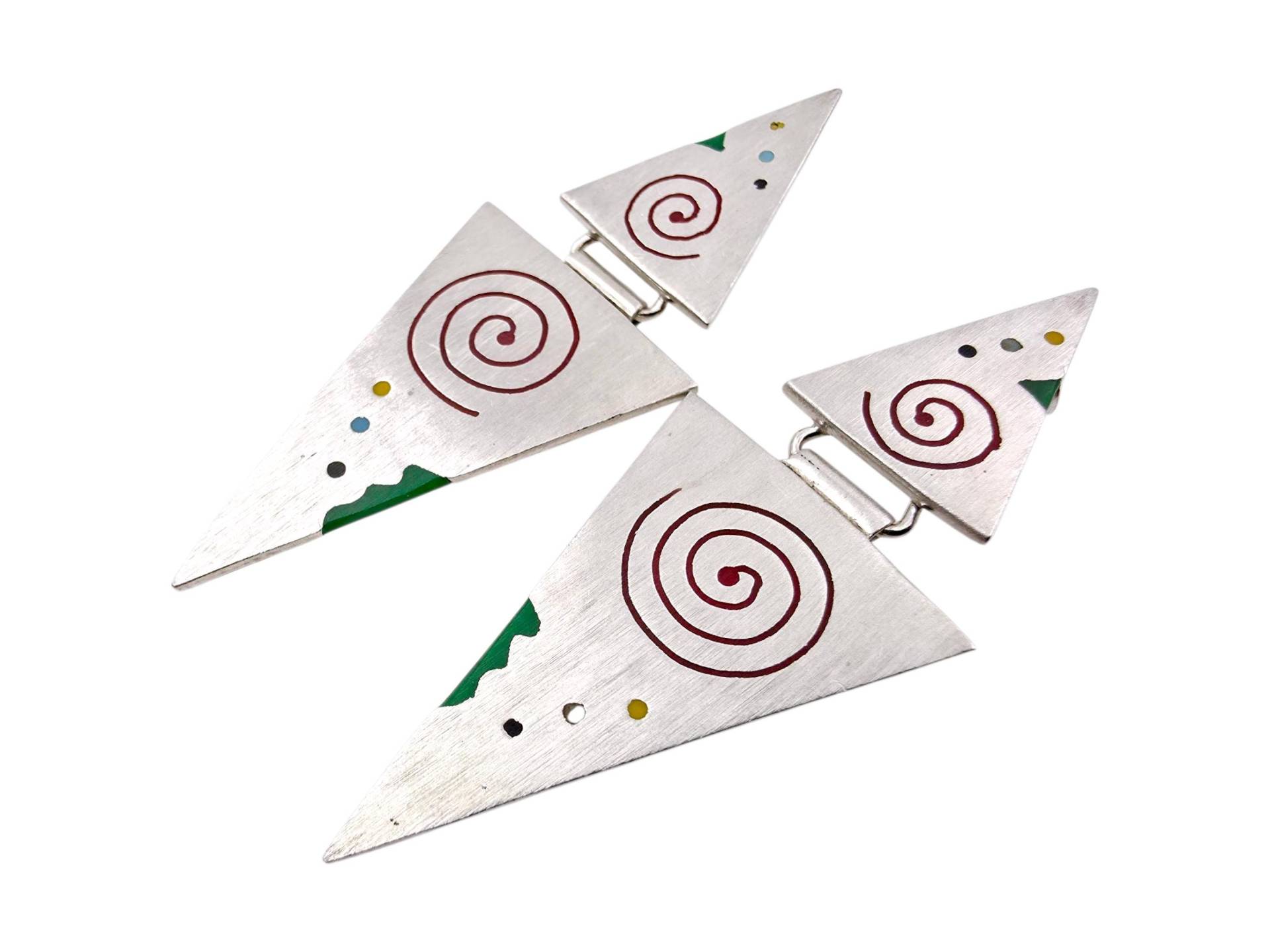 Vintage Mexican 925 Silver Modernist Enamel Earrings | Taxco Abstract Triangle Design von detaschmuck