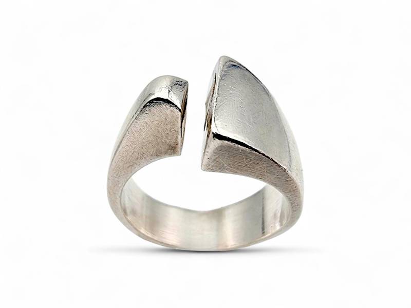 Vintage Mexican Modernist Sterling Silver Wrap Ring - Adjustable Size 57 | Us 8 11.29G Bold Geometric Design von detaschmuck