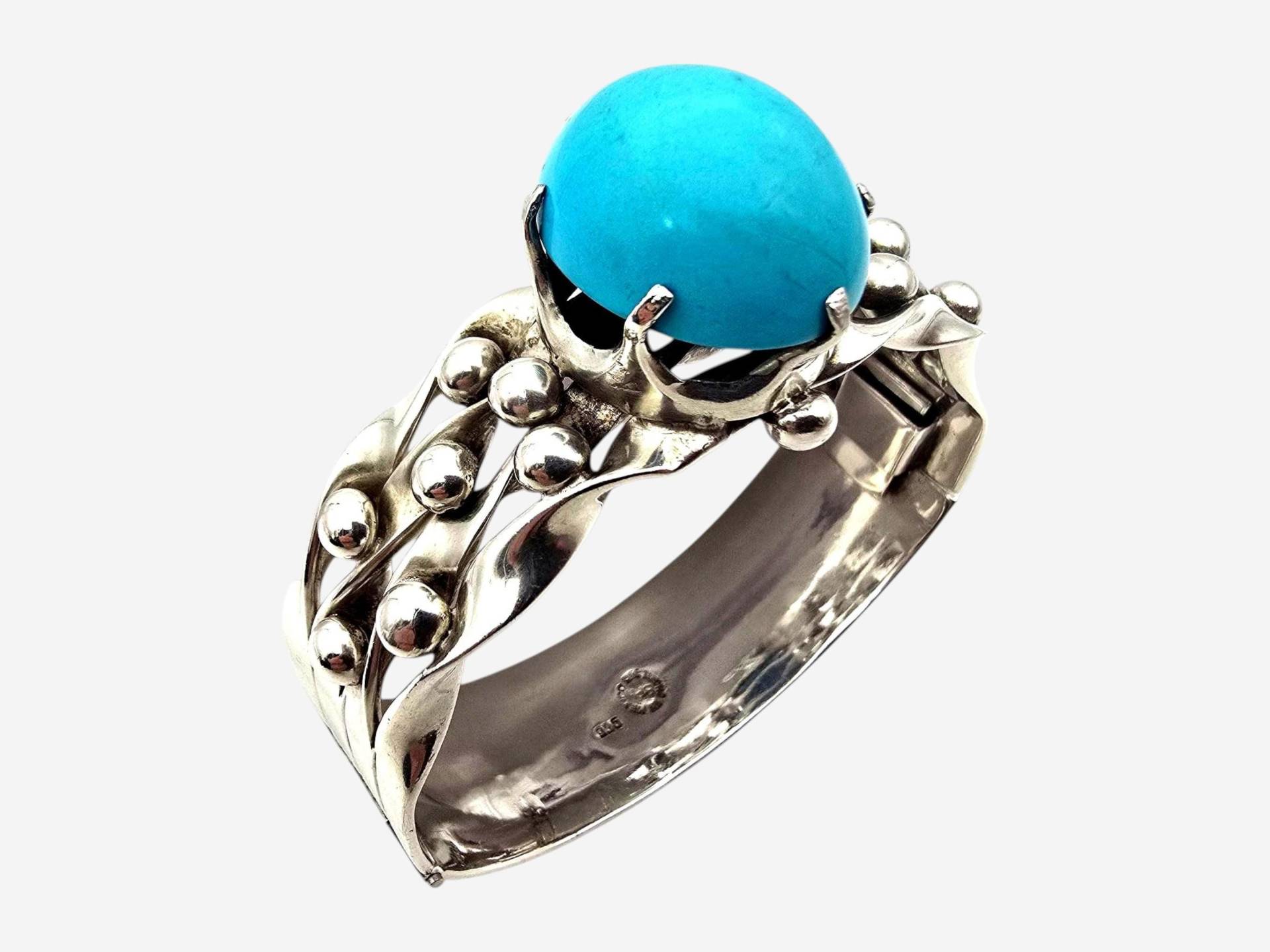 Vintage Mexican Silver Bracelet With Large Turquoise Stone - 71G Bold Statement Jewelry | 18cm von detaschmuck