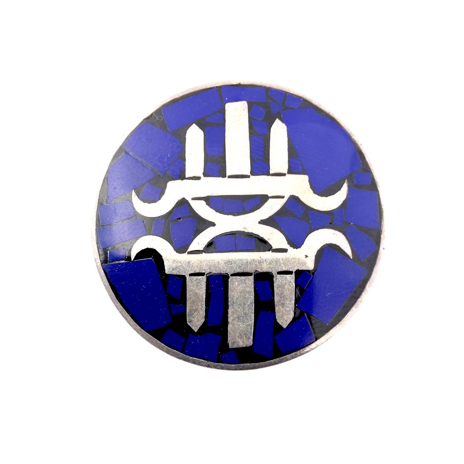 Vintage Mexican Silver Brooch Pendant, Mosaic Lapis Inlay, Taxco Modernist Design, 16.7G | 35mm von detaschmuck