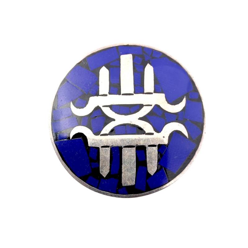 Vintage Mexican Silver Brooch Pendant, Mosaic Lapis Inlay, Taxco Modernist Design, 16.7G | 35mm von detaschmuck