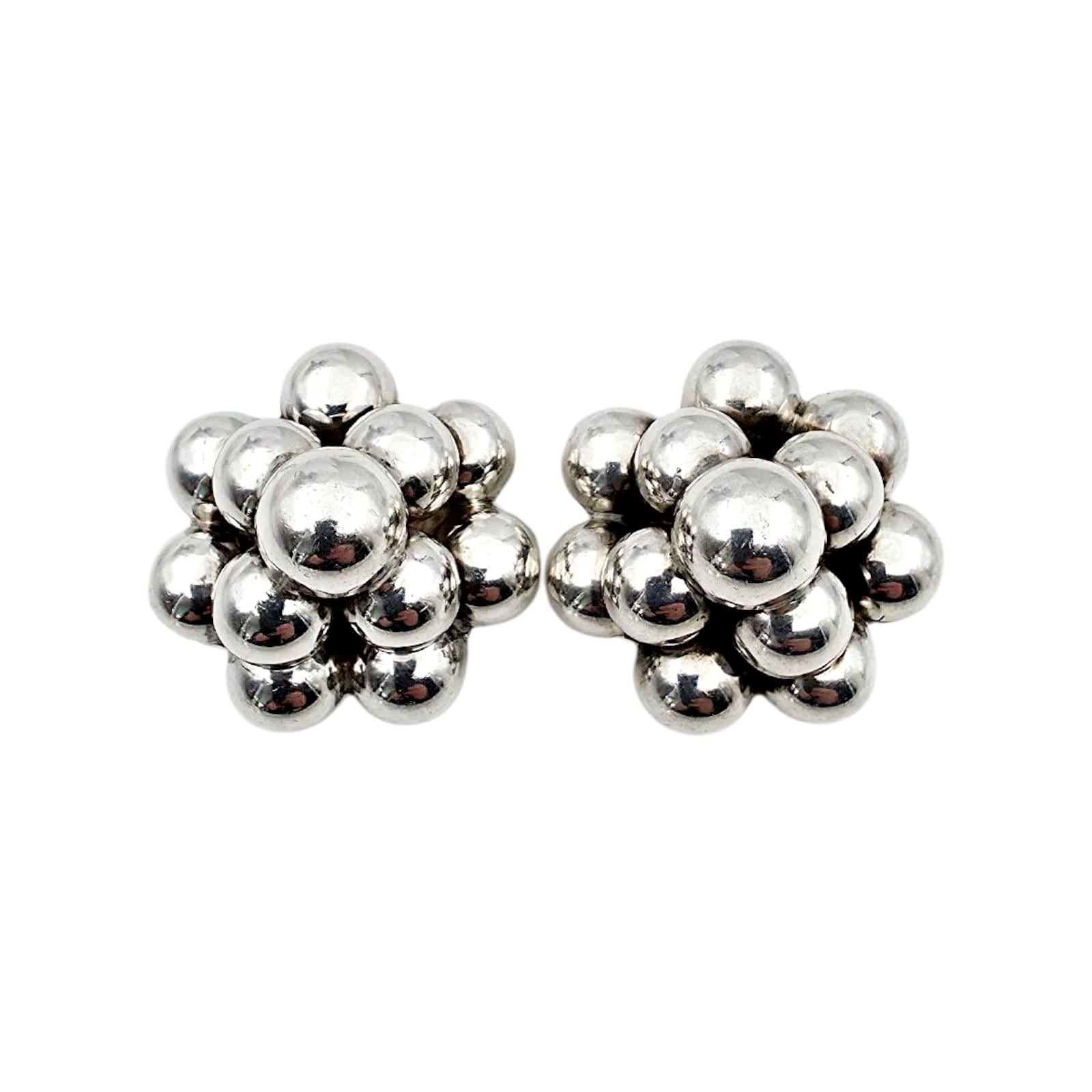 Vintage Mexican Silver Clip-On Earrings, Bold Cluster Ball Design, Taxco Modernist 925 Statement Earrings | 30.2G, 34mm, Gift For Her von detaschmuck
