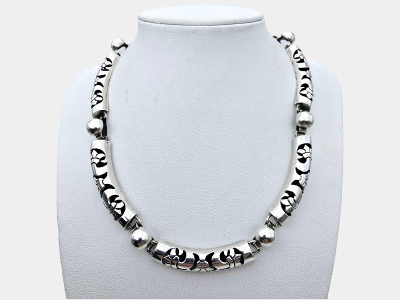 Vintage Mexican Sterling Silver Floral Cutout Necklace & Bracelet Set, Hallmarked Mexico 925 Tp-110 von detaschmuck