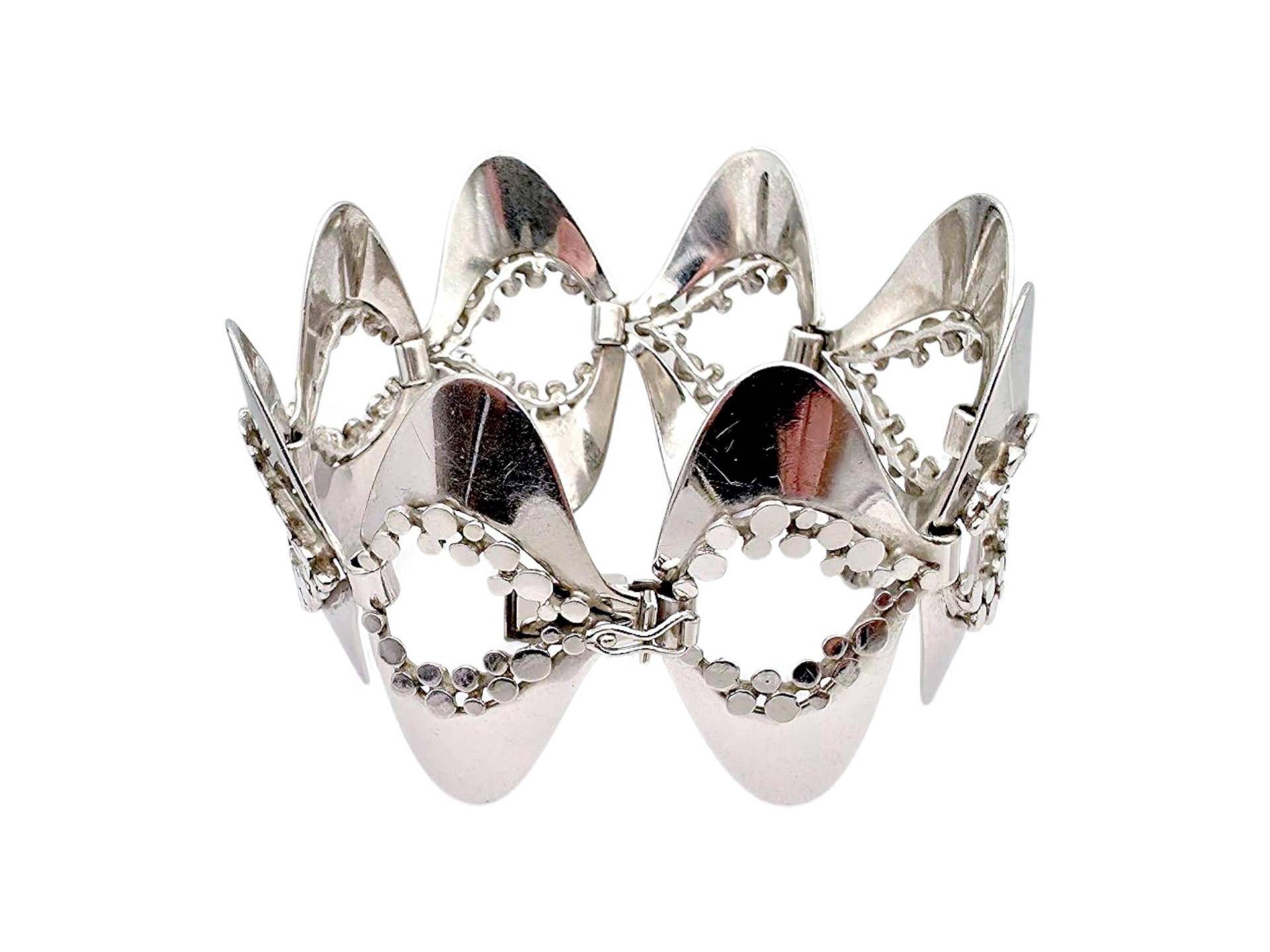 Vintage Modernist 925 Silver Bracelet - 41.72 G, 18 cm, 40 Mm Wide, Abstract Cut-Out Design, Signed Mr, Sculptural Statement Jewelry von detaschmuck