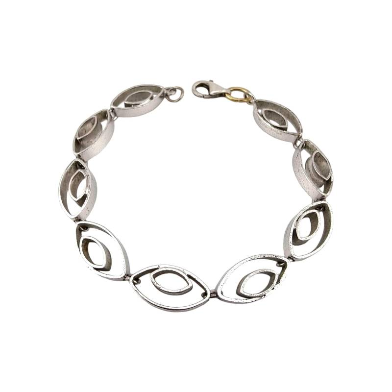 Vintage Modernist 925 Silver Bracelet With Open-Work Oval Links - Minimalist Design von detaschmuck