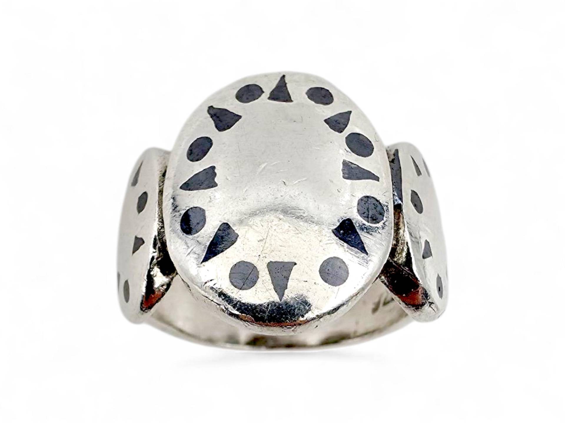Vintage Modernist 925 Silver Statement Ring Bold Abstract Oval Design Scandinavian Style Geometric Chunky Size 52 von detaschmuck