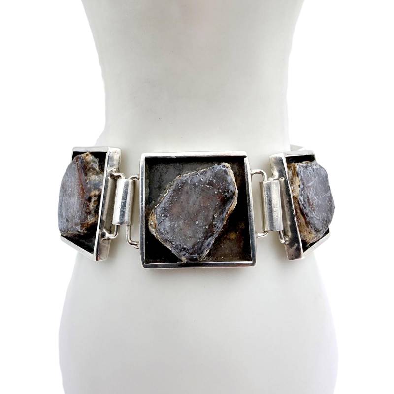 Vintage Modernist Silver Bracelet With Raw Rough Gemstones, Bold Brutalist Statement Jewelry Vintage Modernist Silver Bracelet With Raw Rough Gemstones, Bold Brutalist Statement Jewelry von detaschmuck