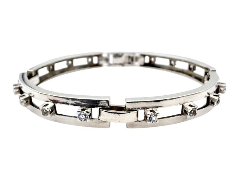 Vintage Modernist Silver Bracelet With White Stones | Geometric Link Design 925 Hallmarked 14.59G von detaschmuck