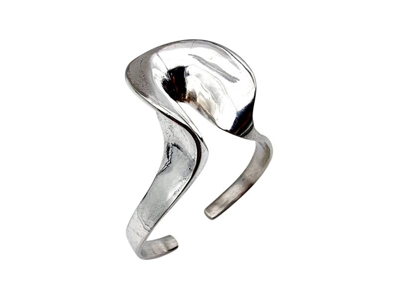 Vintage Modernist Silver Cuff Bracelet, 800 Silver, Sculptural Wave Design, 38.9G von detaschmuck