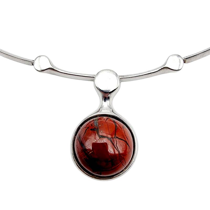 Vintage Modernist Silver Necklace With Red Jasper Pendant, 42cm, 33.23G - Sterling 925 Pe von detaschmuck