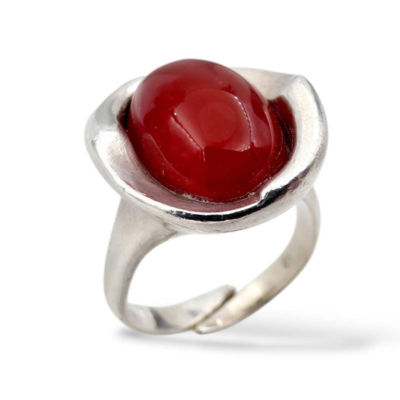 Vintage Modernist Silver Ring With Red Carnelian Cabochon - Adjustable Eu 50 | Us 5.25 Modern Design von detaschmuck