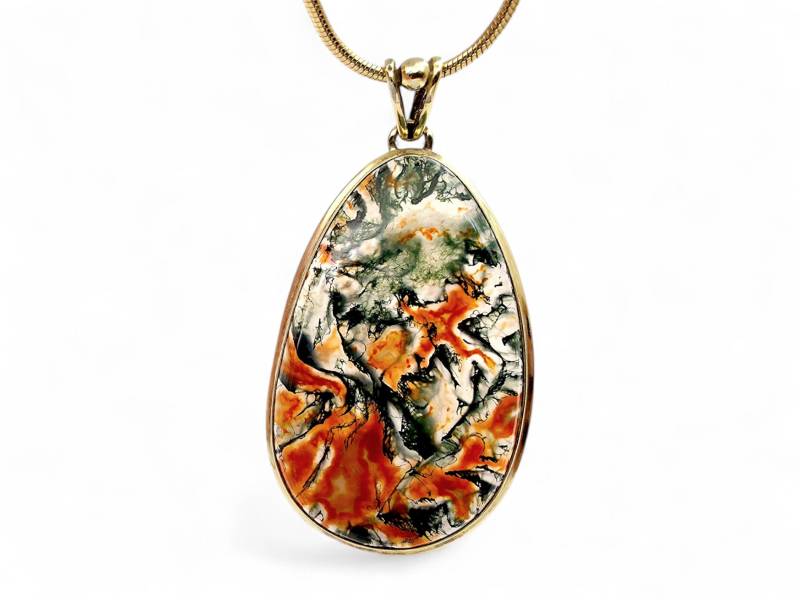 Vintage Moss Agate Pendant in Sterling Silver - Unique Teardrop Statement Necklace Vintage Moss Agate Pendant in Sterling Silver - Unique Teardrop Statement Necklace von detaschmuck