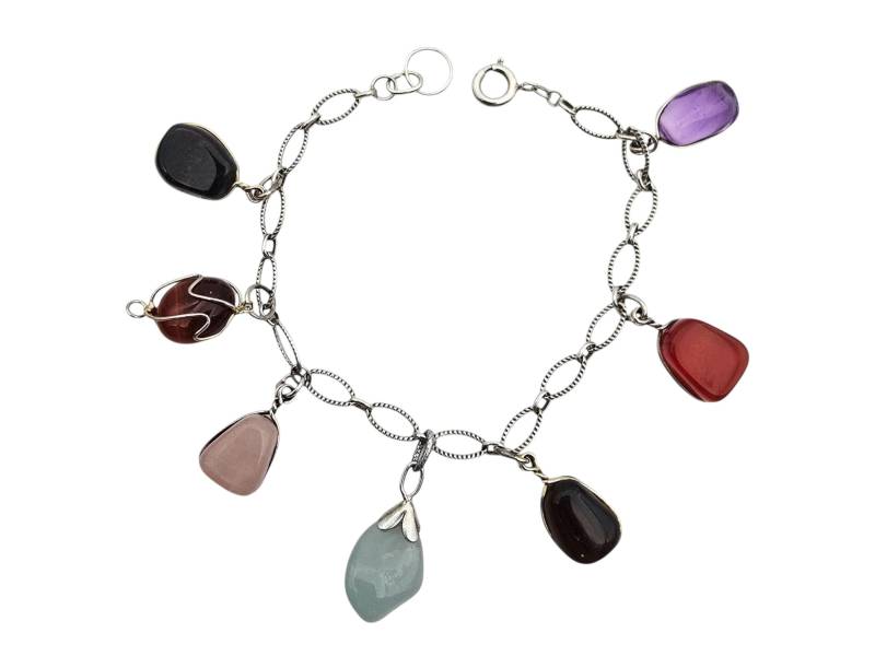 Vintage Multi-Stone 835 Silver Charm Bracelet - 20 cm 17.87G Tested Sterling von detaschmuck