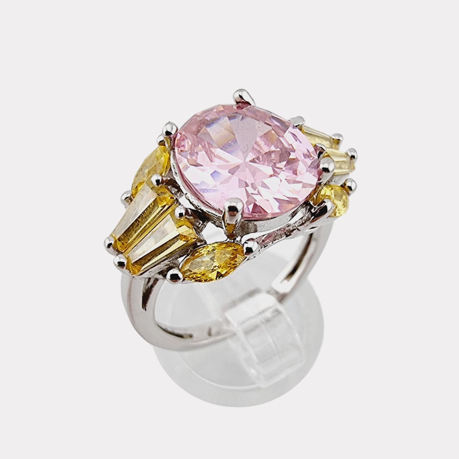 Vintage Pink & Yellow Stone Cocktail Silver Ring, Size 53 Vintage Pink & Yellow Stone Cocktail Silver Ring, Size 53 von detaschmuck