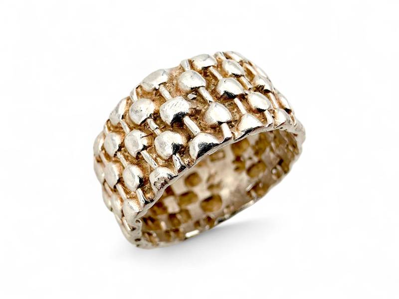 Vintage Poland | 1963-1986 Silver Textured Woven Band Ring - Size 57 | Us Size 8 von detaschmuck
