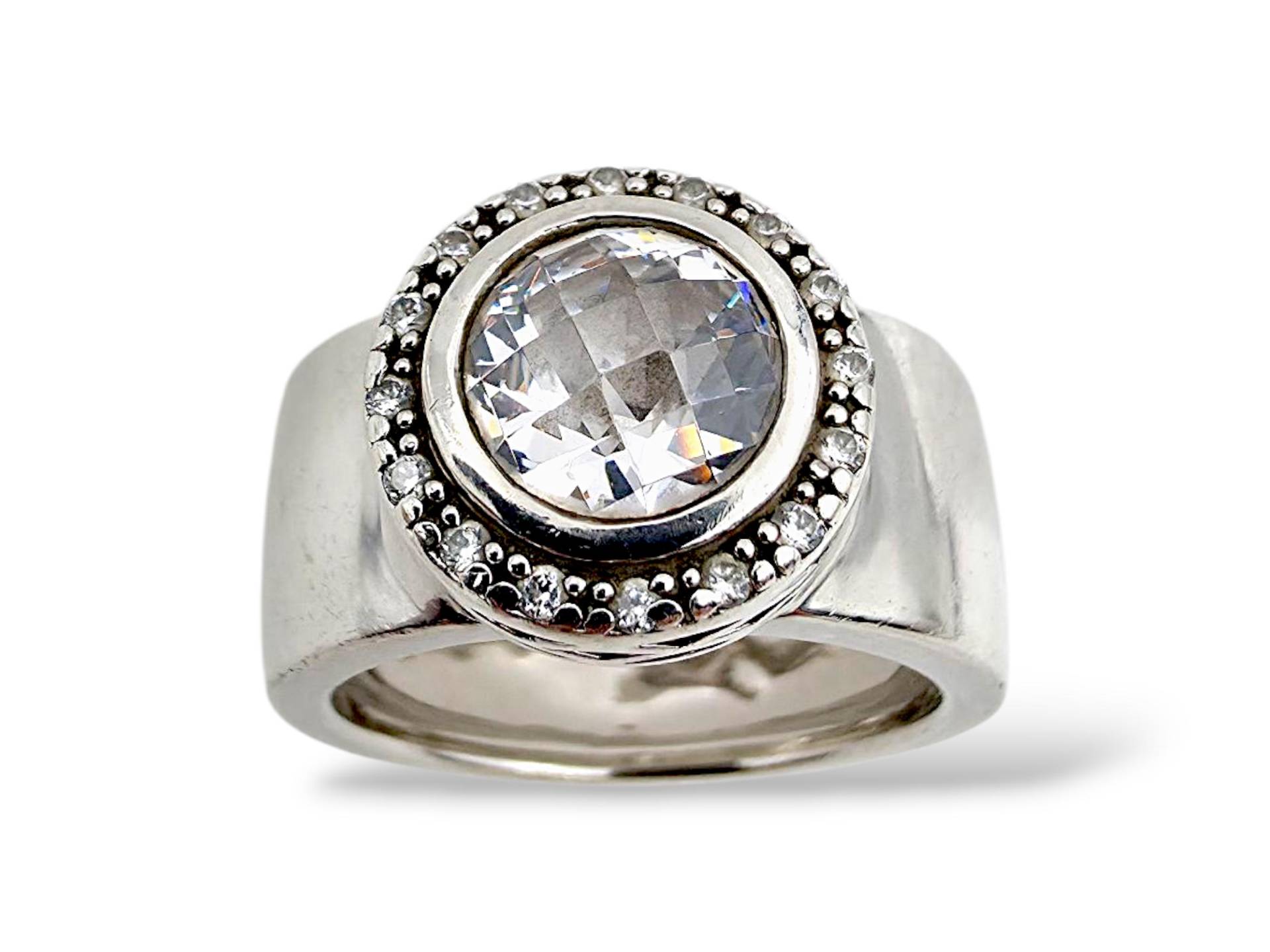 Vintage Pompöös 925 Silver Ring | Faceted Clear Crystal Halo Harald Glööckler Collection Eu 56 Us 7.5 von detaschmuck