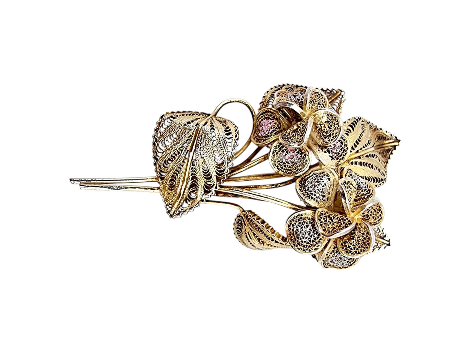 Vintage Portuguese Filigree Brooch - Sterling Silver & Vermeil Floral Bouquet | Handmade Filigrana von detaschmuck
