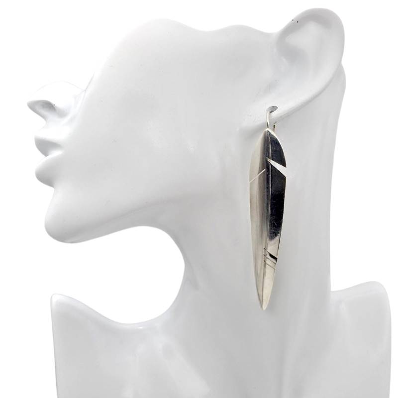 Vintage Scandinavian Style Modernist Silver Earrings | Long Minimalist Feather Design Sterling 925 Drop | 1980S-1990S von detaschmuck