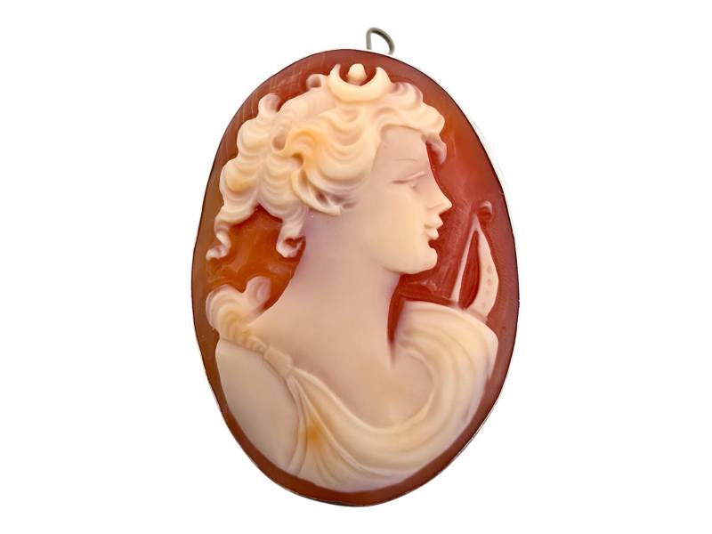 Vintage Silver Cameo Pendant Brooch - Hand-Carved Shell Classical Lady Profile 1950S von detaschmuck