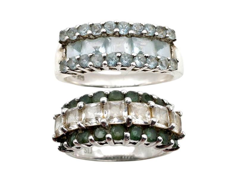Vintage Silver Cocktail Rings - Topaz & Green Tourmaline Crossover Set | 12.76G, Us 11.5 & 10.25 von detaschmuck