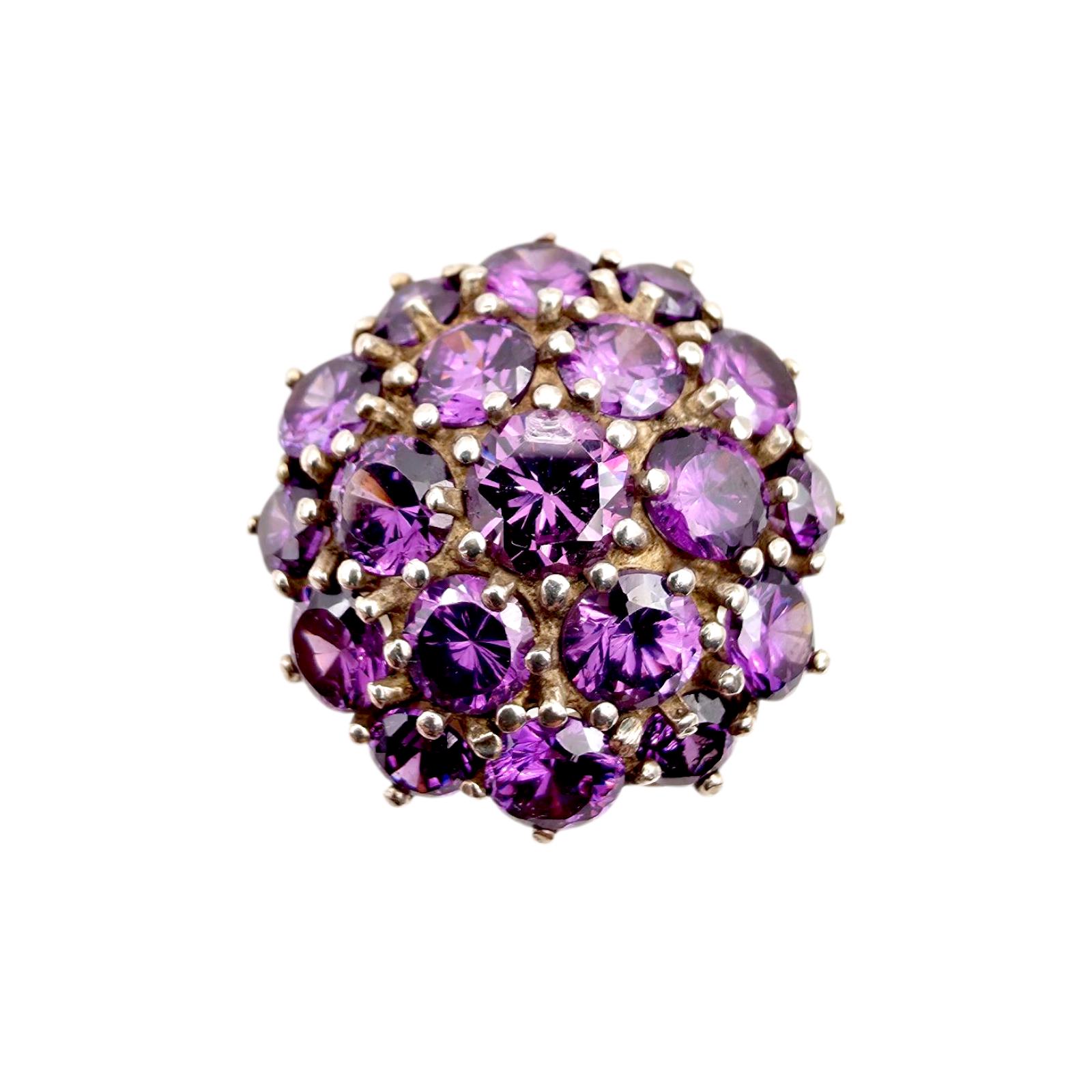 Vintage Silver Cocktail Ring With Purple Stones - Statement Dome Cluster Design Eu 51 | Us 5.75 von detaschmuck
