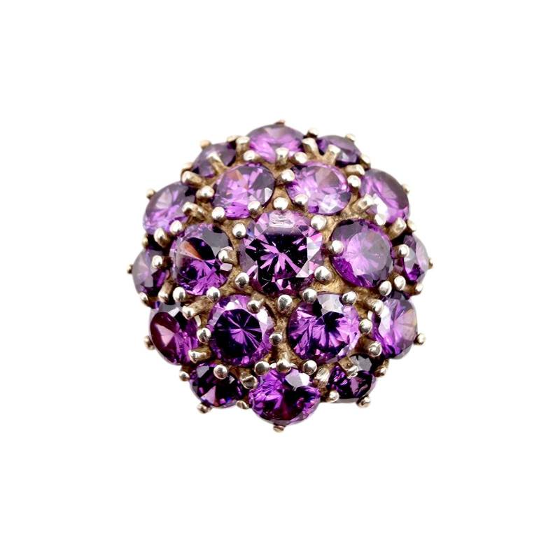 Vintage Silver Cocktail Ring With Purple Stones - Statement Dome Cluster Design Eu 51 | Us 5.75 von detaschmuck