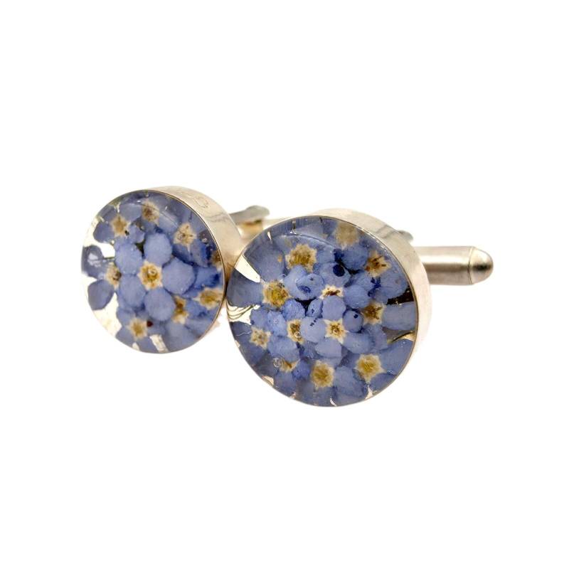 Vintage Silver Cufflinks With Real Forget-Me-Not Flowers in Resin - Sterling 925 Floral Round Cuff Links | 7.8G, 15mm Vintage Silver Cufflinks With Real Forget-Me-Not Flowers in Resin - Sterling 925 Floral Round Cuff Links | 7.8G, 15mm von detaschmuck
