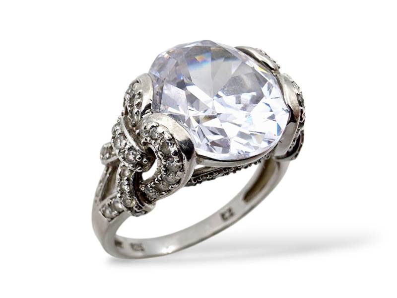 Vintage Silver Cz Cocktail Ring | Eu 66/Us 11.75 | 925 Statement With Large Clear Stone Elegant Sparkling Jewelry von detaschmuck