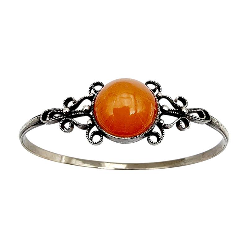 Vintage Silver Filigree Bangle With Orange Carnelian Cabochon | Antique Style Bracelet 21cm von detaschmuck