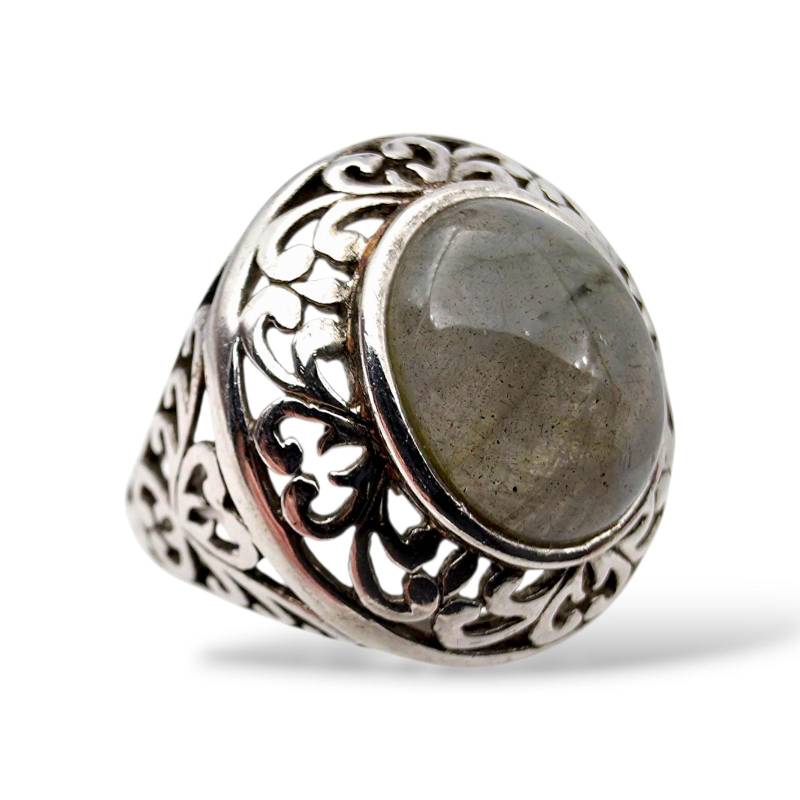 Vintage Silver Filigree Ring With Oval Labradorite - Eu 54 | Us 7 Ornate 1970S Style von detaschmuck