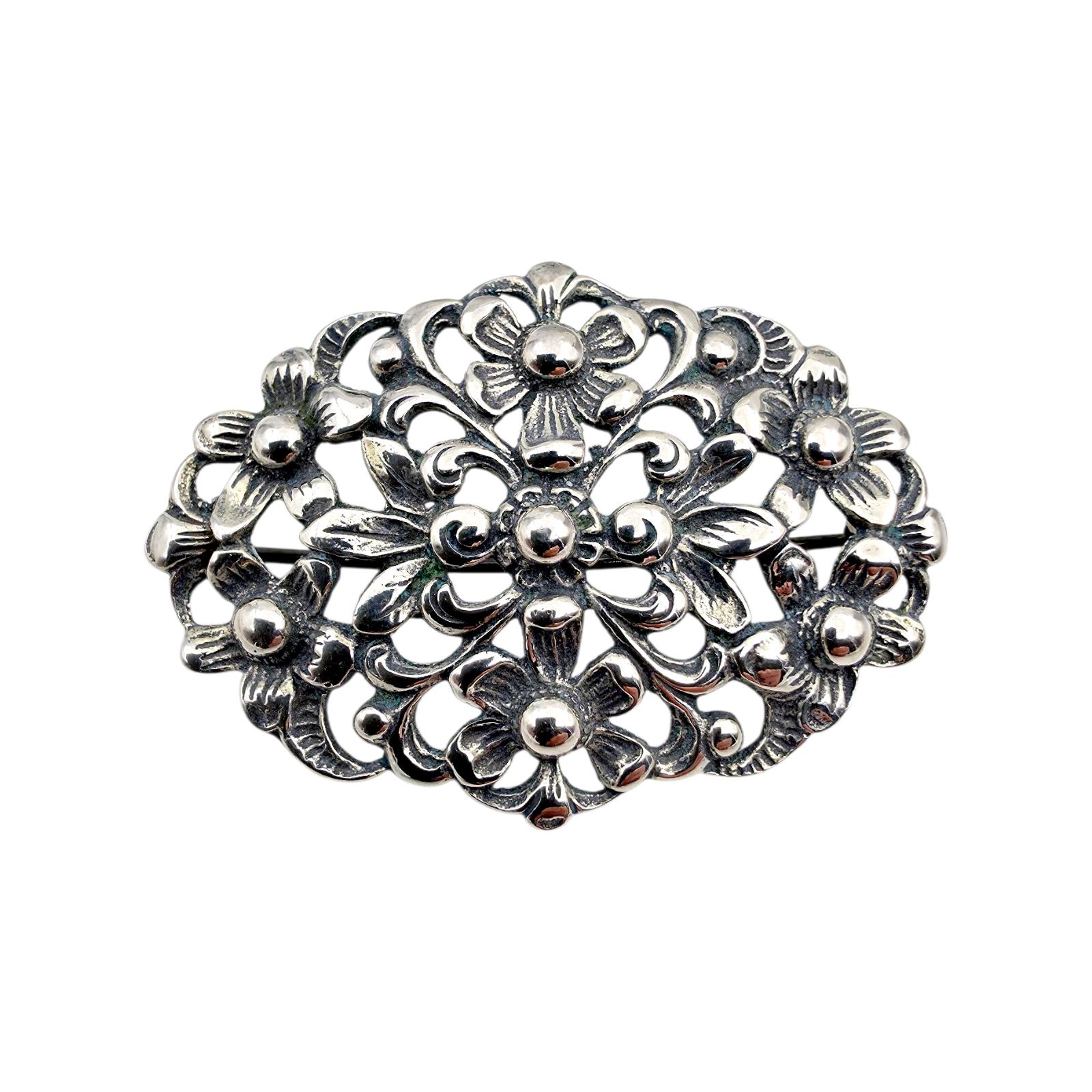 Vintage Silver Floral Brooch Hallmarked 835 - Ornate Openwork Flower Pin, 1950S Jewelry von detaschmuck