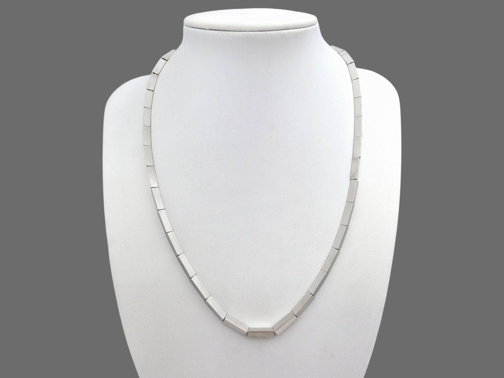Vintage Silver Geometric Necklace - 925 Modernist Rectangular Link Chain, Minimalist Design | 45 cm von detaschmuck