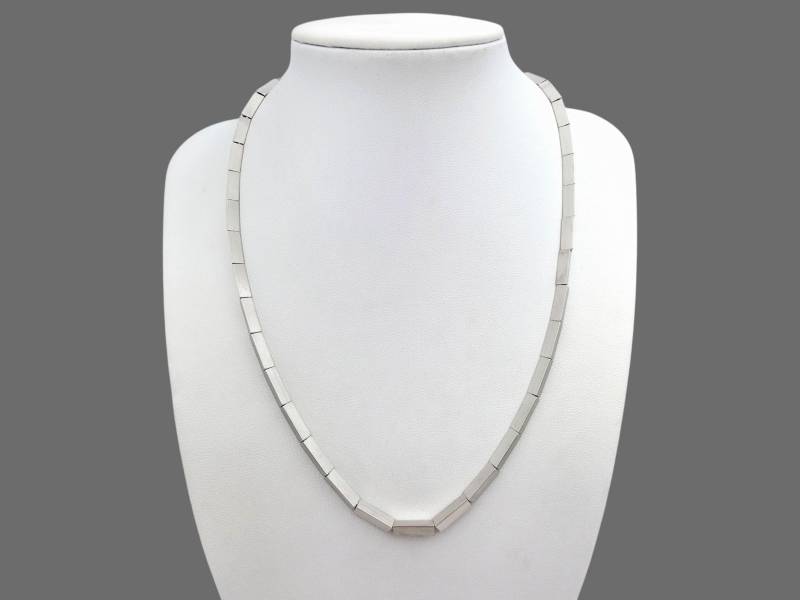 Vintage Silver Geometric Necklace - 925 Modernist Rectangular Link Chain, Minimalist Design | 45 cm von detaschmuck
