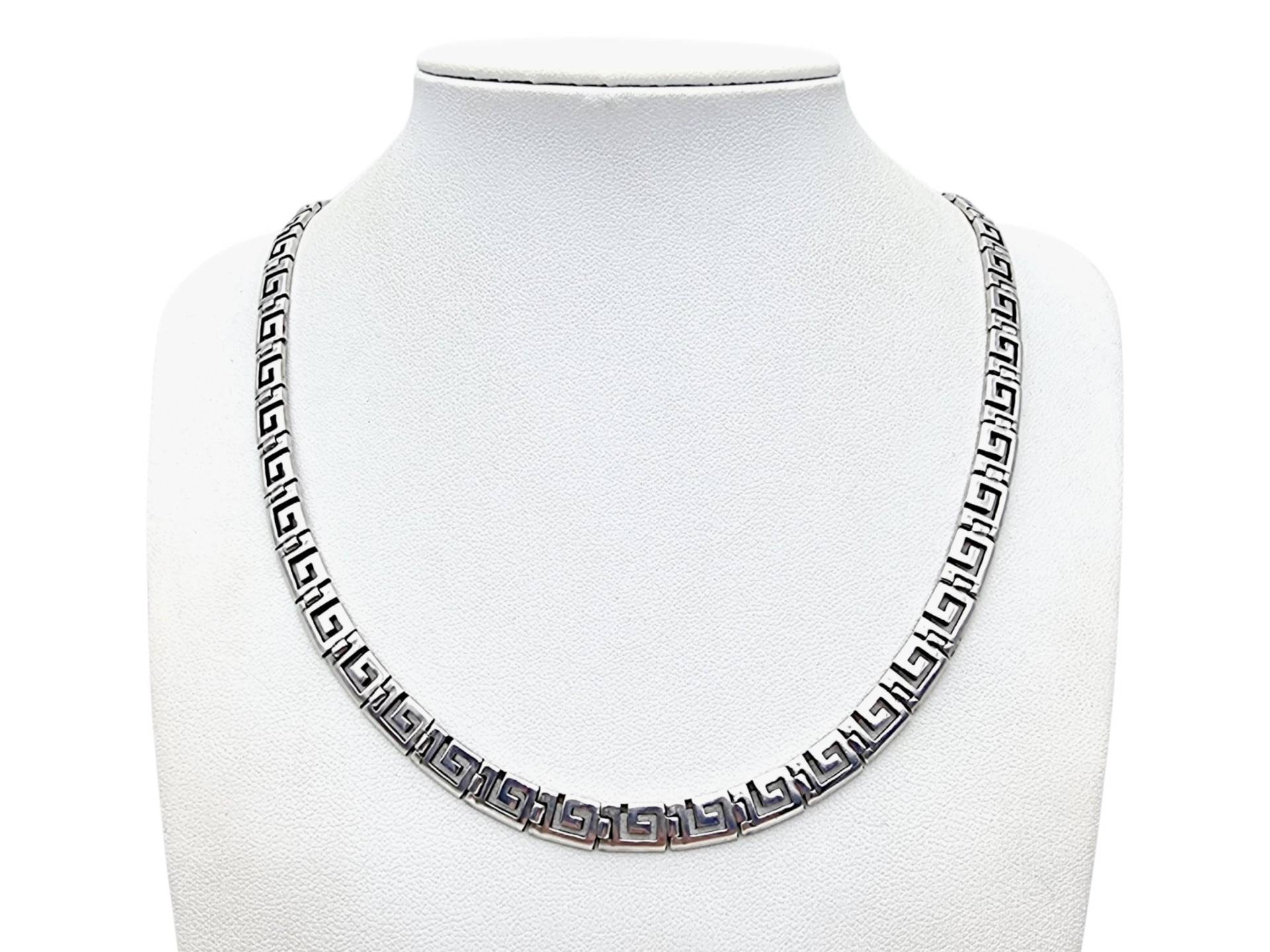 Vintage Silver Greek Key Necklace, 45cm, 32.6G - Bold Geometric Design, 6mm Wide von detaschmuck