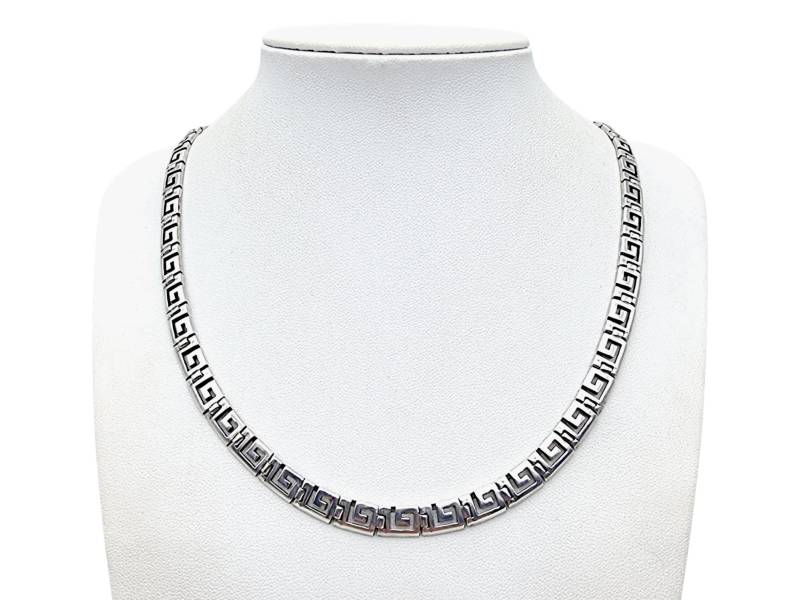 Vintage Silver Greek Key Necklace, 45cm, 32.6G - Bold Geometric Design, 6mm Wide von detaschmuck