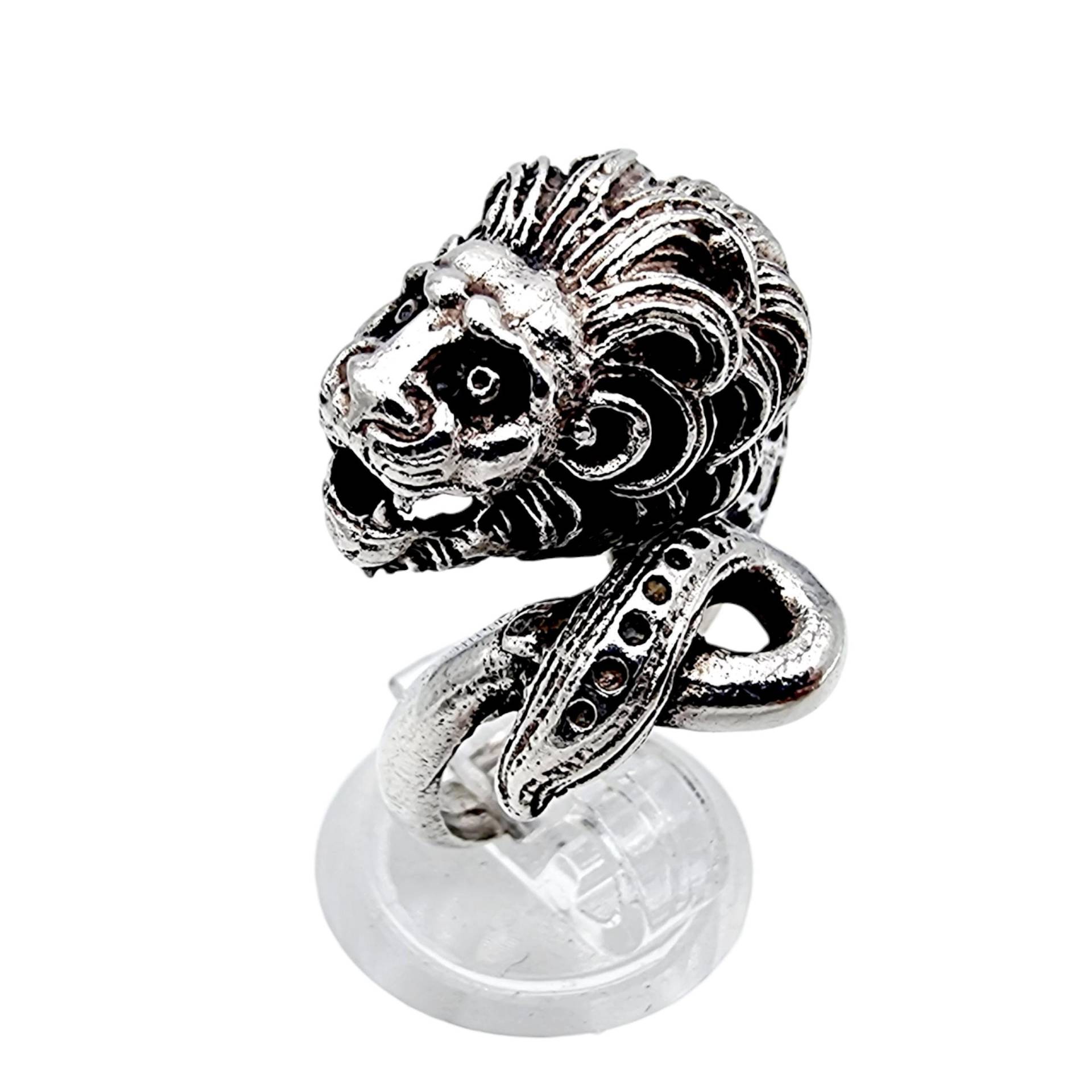 Vintage Silver Lion & Serpent Ring - Symbolic Statement Ring, Size Eu 52 | Us 6 von detaschmuck
