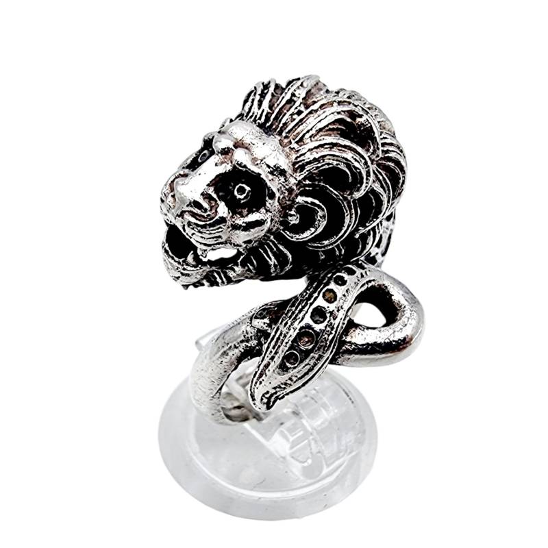 Vintage Silver Lion & Serpent Ring - Symbolic Statement Ring, Size Eu 52 | Us 6 von detaschmuck