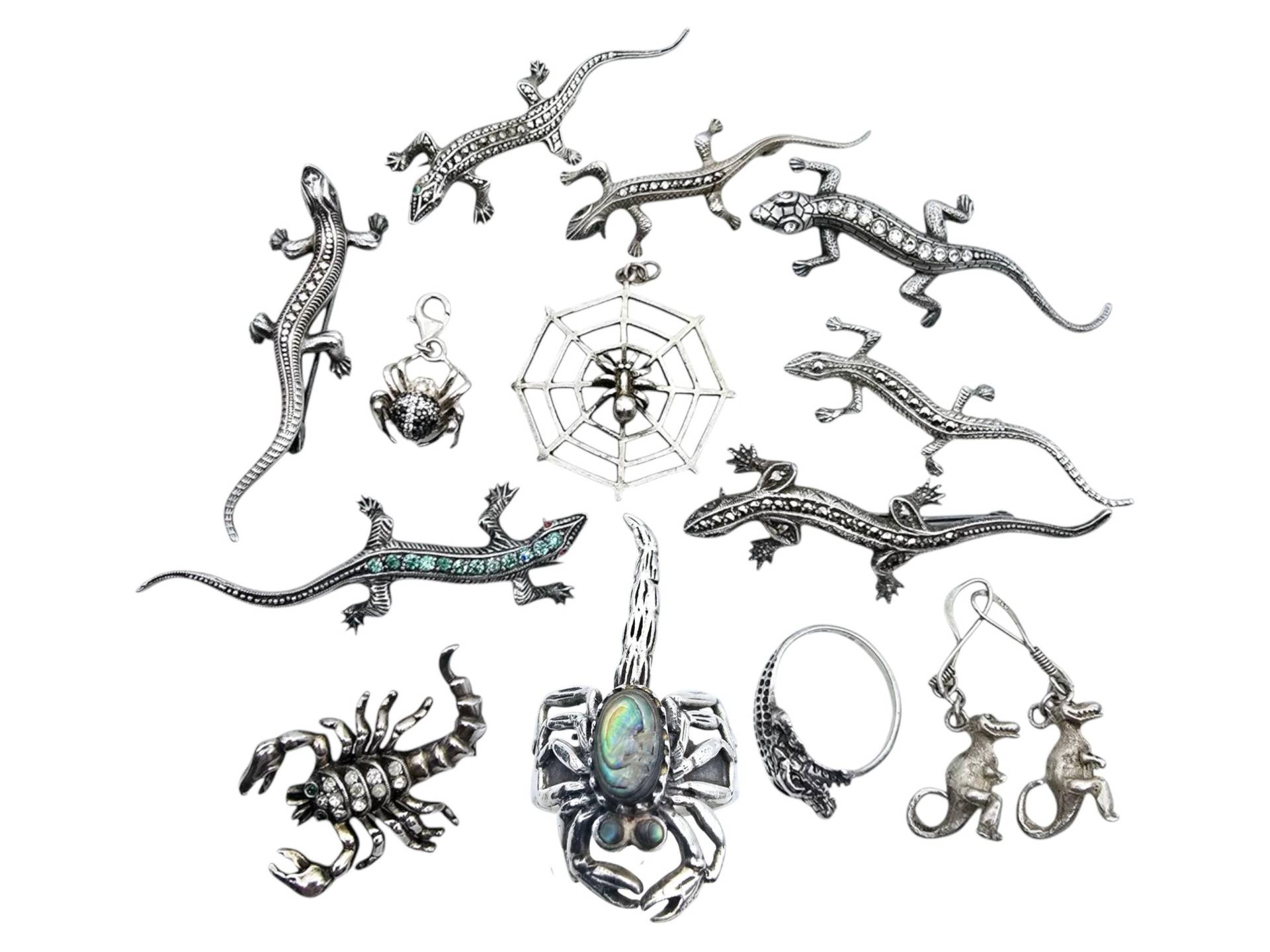Vintage Silver Lizard, Scorpion, Spider & Crocodile Jewelry Set - Unique Animal Collection von detaschmuck