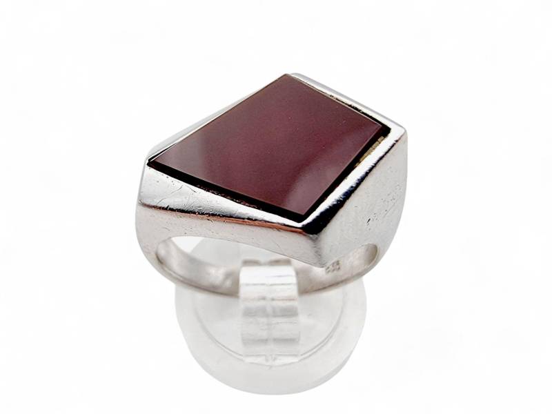 Vintage Silver Men's Ring With Carnelian Stone - Geometric Design , Adjustable Size von detaschmuck
