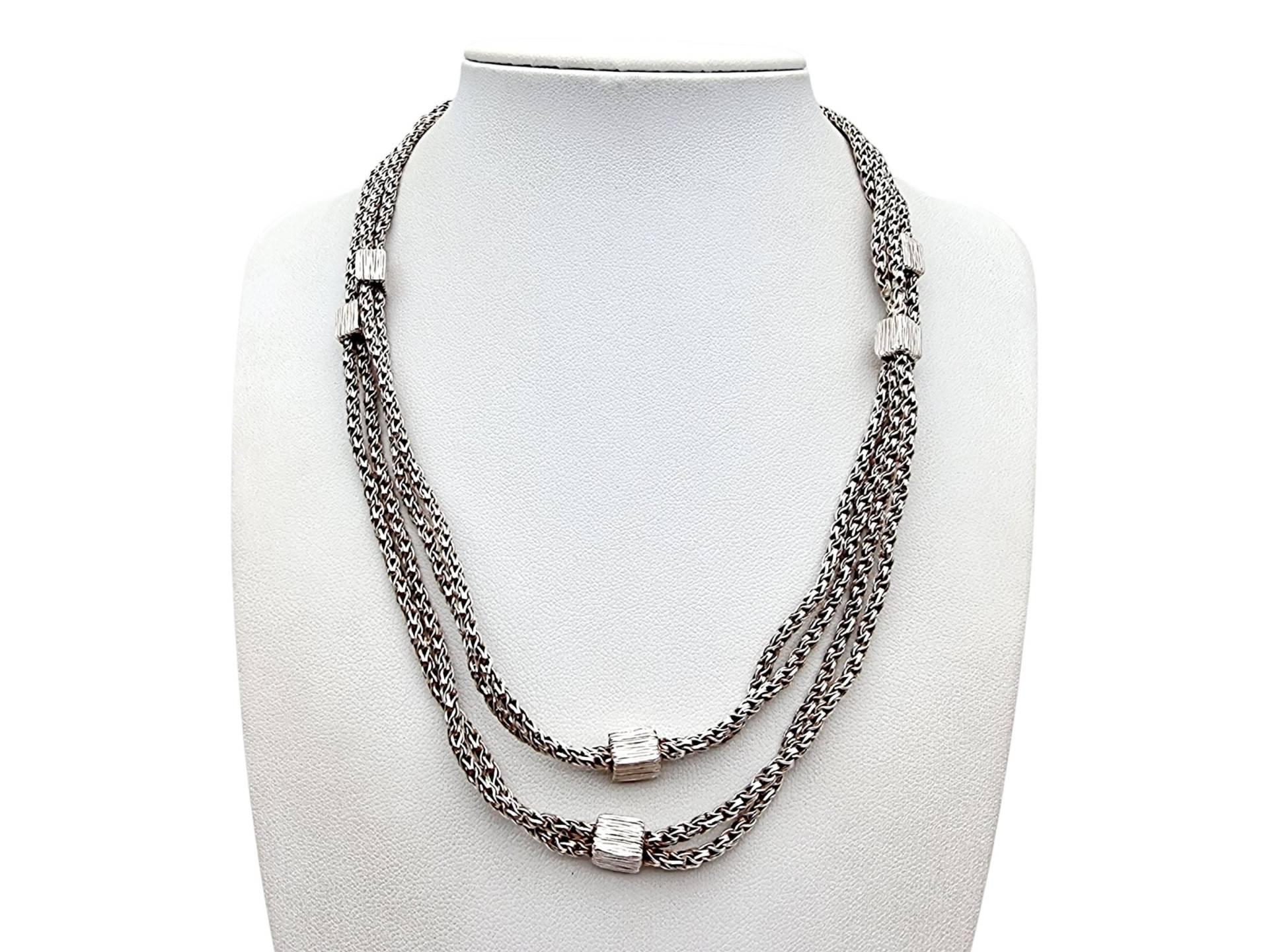 Vintage Silver Multi-strand Necklace, 87cm, Modernist Rope Chain With Textured Cube Spacers, 48G von detaschmuck